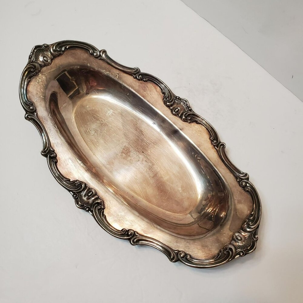 Gorham Chantilly Silverplate Bread Tray Ornate Art Deco Oval Serving Dish 14"